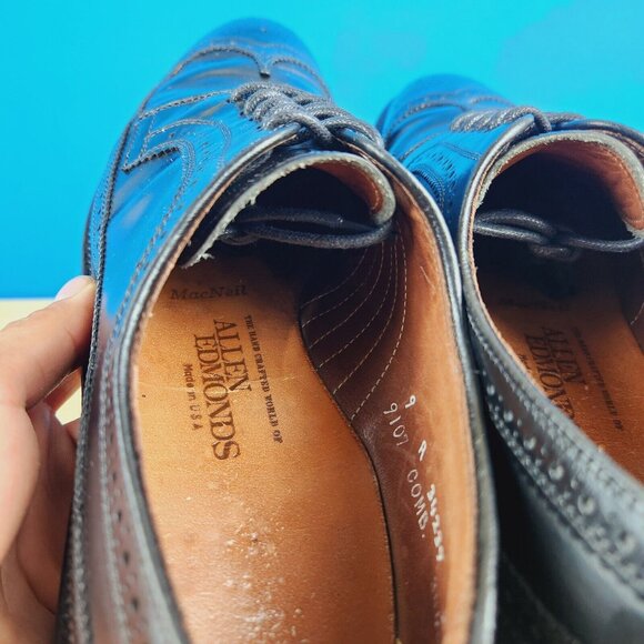 Allen Edmonds Macneil 1998 Vtg Size 9 A Black leather Long wingtip blucher Shoes main image 11